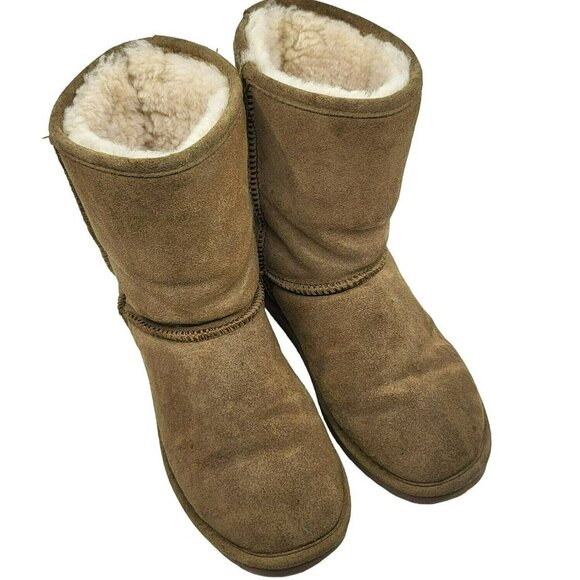 Bearpaw Emma Short 8" Hickory Brown Suede Sheepskin Pull On Boots Womens Size 10 - Picture 7 of 12